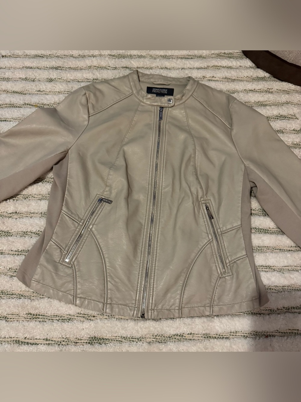 Kenneth Cole Reaction Faux Leather Moto Jacket Beige XXL